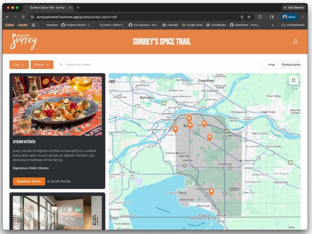 Surrey's Spice Trail guide with listings and a map of stops