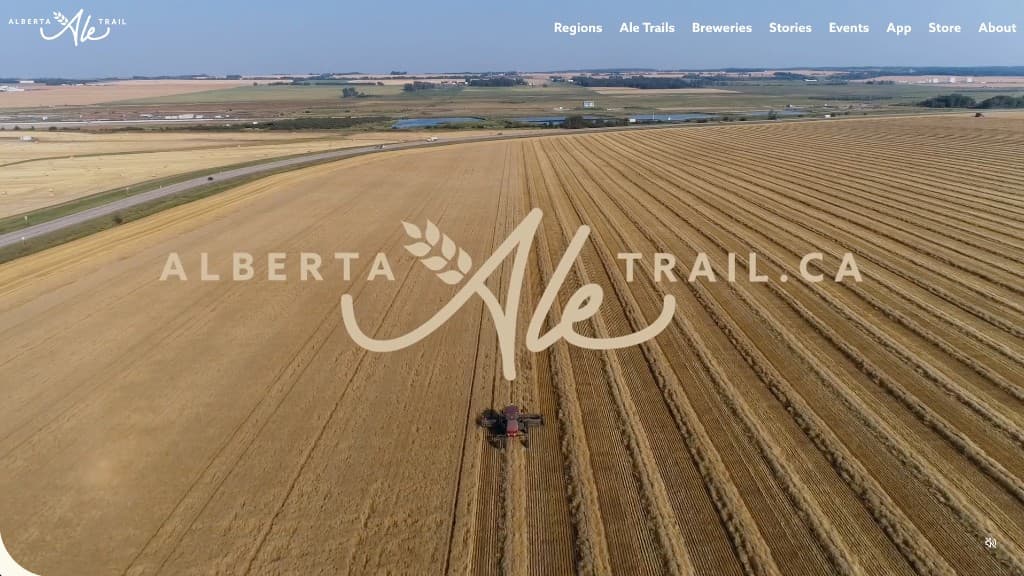 Alberta Ale Trail homepage over a harvest field