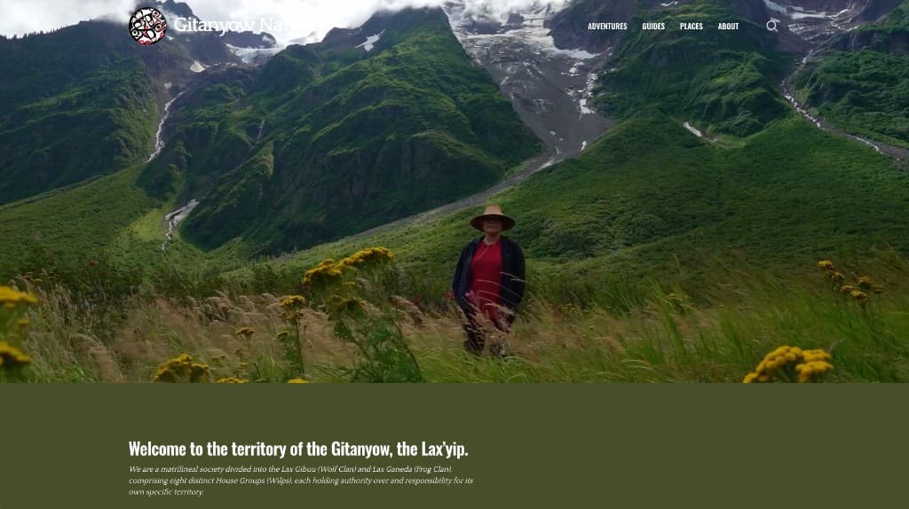 Gitanyow Nation website welcoming visitors to Lax'yip territory